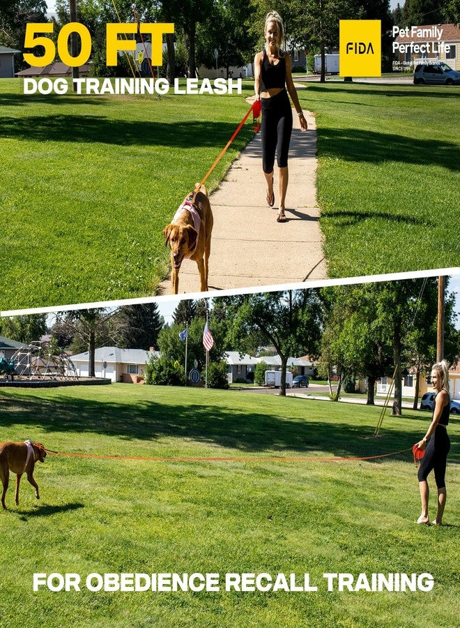 فيدا مقود فيدا الطويل للكلاب بمقبض للتحكم في حركة المرور، طوله 30 قدمًا و50 قدمًا، مقود عاكس للضوء لتدريب الجراء على الطاعة والاستدعاء وخفة الحركة، تصميم مبطن ناعم للسلالات الصغيرة والمتوسطة والكبيرة (50 قدمًا، برتقالي) - Image 2